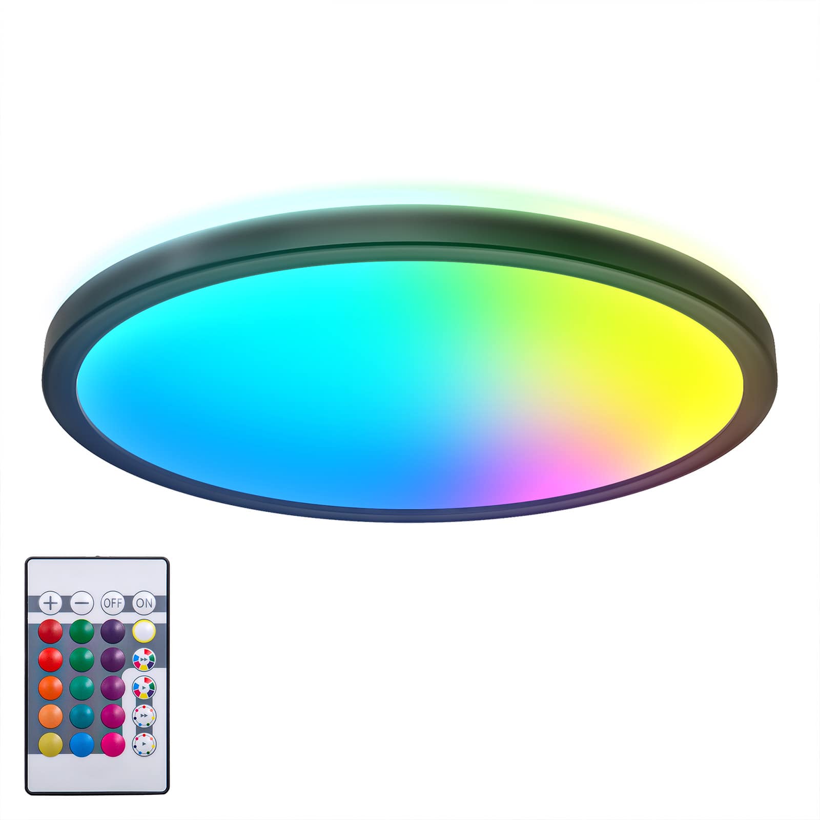 LED Deckenleuchte 29cm - Ultra-Flach - RGB Panel rund mit Backlight 15W 1850lm 4000K Neutralweiß Fernbedienung | schwarz - 1