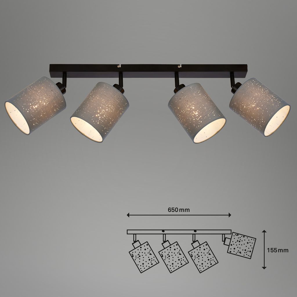 Deckenstrahler 4-flammig 65 cm ? Schwenkbar. E27. Stoffschirm. Sternendekor. grau-schwarz 6