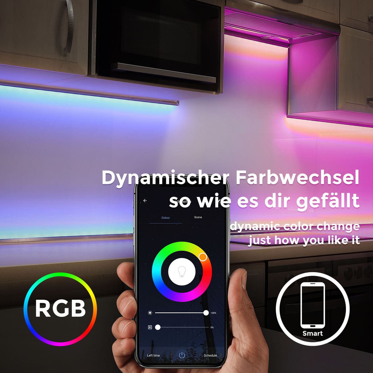 Smart RGB Stripe 230V - 5 Meter - LED Licht-Band Wifi IOS Android 150 LEDs 15W Lichtleiste mit Fernbedienung Timer selbstklebend | weiß - 6