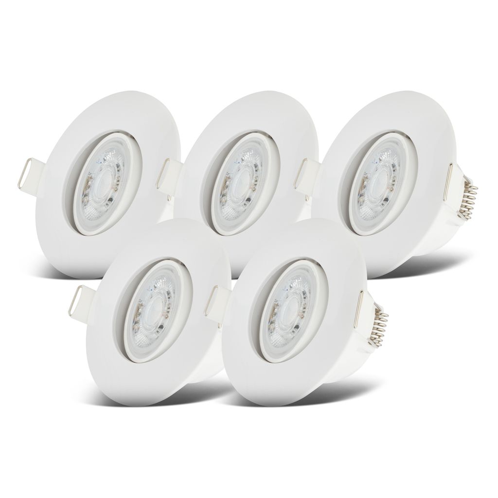 Einbaustrahler 68mm 5er Set - 230V. 4.9W. 480lm. LED. dimmbar. IP65. warmweiß. weiß 12