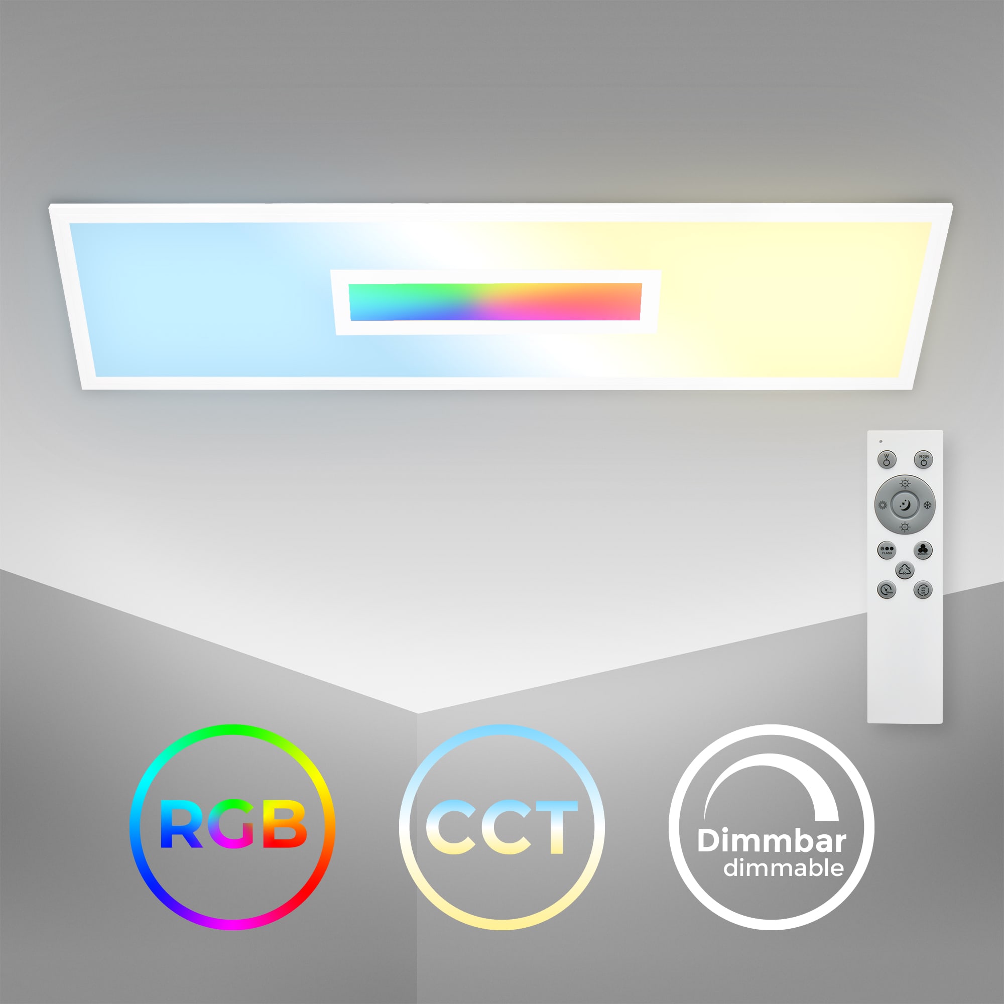  LED Panel dimmbar mit Fernbedienung - 100x25x6cm - RGB Deckenleuchte 22W 2200lm CCT 3000–6500K Timer Memory Deckenlampe Büro Wohnzimmer | weiß - 1
