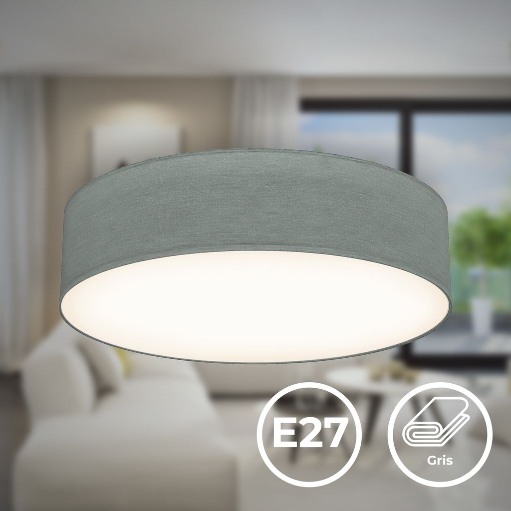Deckenleuchte Ø38 cm - Stoffschirm. E27 Fassung. 2-flammig. grau 10