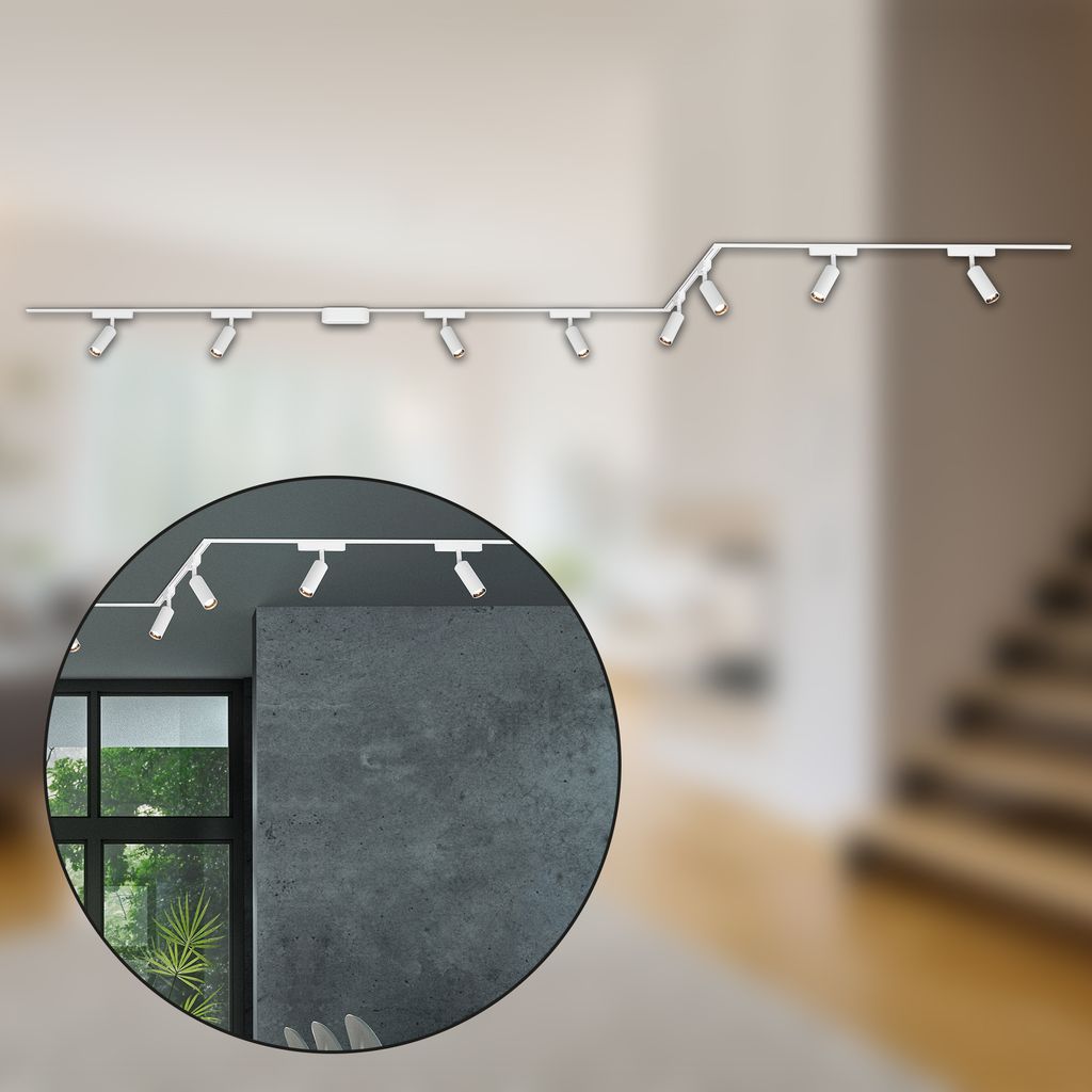 NV Track Schienensystem. Komplettset. 8x LED Spots. Schwenkbar. U-Form / Z-Form. Weiß. 5 m 6