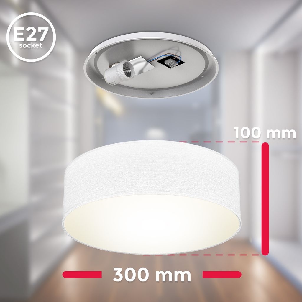 Deckenleuchte Ø30 cm - Stoffschirm. E27 Fassung. 1-flammig. weiß 4
