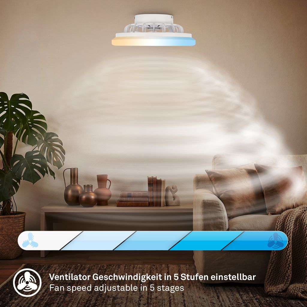 Pafo Deckenventilator mit Beleuchtung - 24W, 2600lm, 5 Geschwindkeiten, CCT, Dimmbar, Weiß