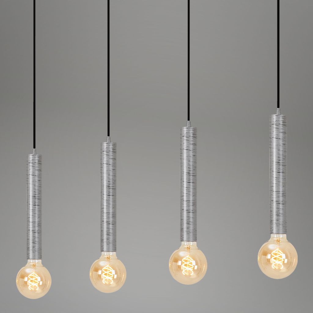 Pendelleuchte 85 cm ? 4-flammig. E27. max. 60W. Silber / Schwarz 4