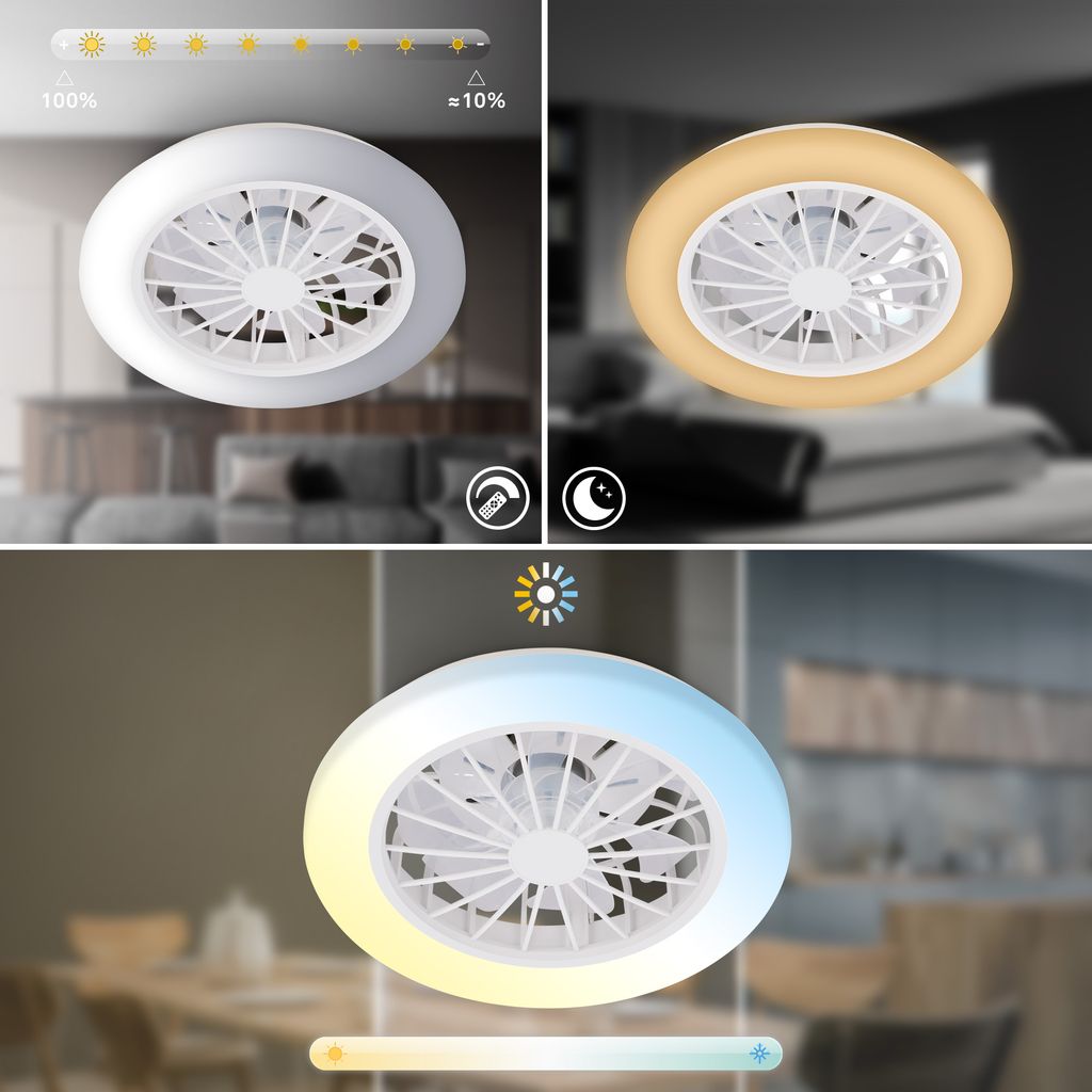 Briloner Deckenventilator mit Licht Fernbedienung Ø38cm Rund 24W 2600lm 3000K-6500K Warmweiß bis Tageslichtweiß DC-Motor Weiß - Deckenleuchte Schlafzimmer Wohnzimmer Flur 3