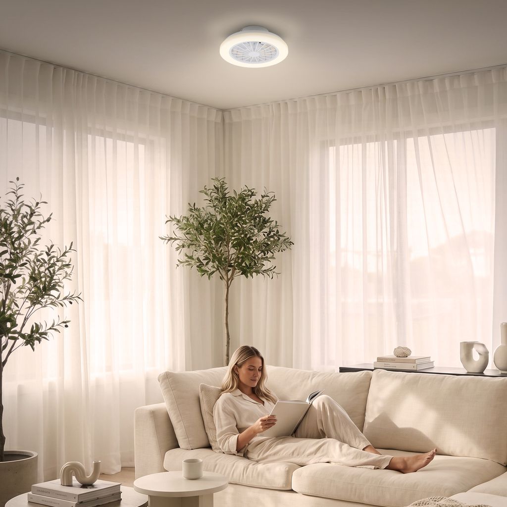 Pafo Deckenventilator mit Beleuchtung - 24W, 2600lm, 5 Geschwindkeiten, CCT, Dimmbar, Weiß