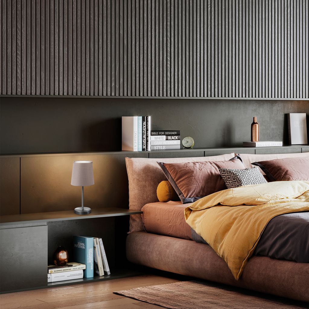 Nachttischlampe - mit Schalter. Stoff. max. 25W. E14 Fassung. taupe 3