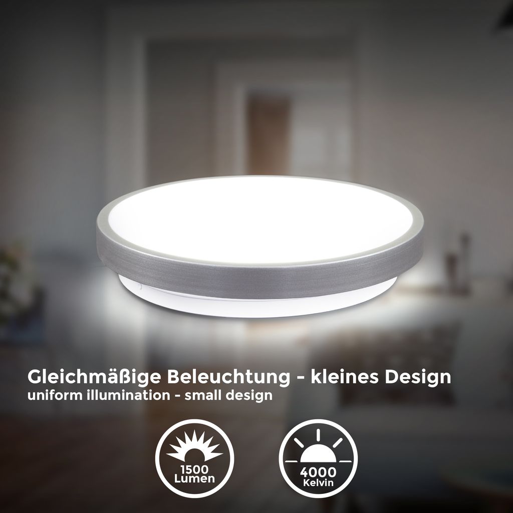 Deckenleuchte Ø29 cm - 15W. 1500lm. LED. neutralweiß. silberfarbig 4