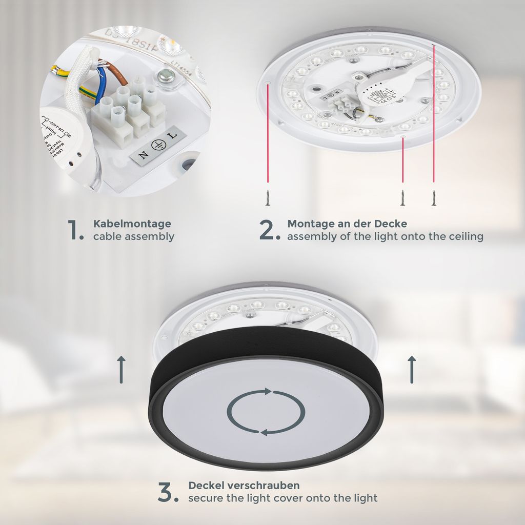 Deckenlampe Ø25 cm - 12W. 1200lm. LED. neutralweiß. schwarz 2