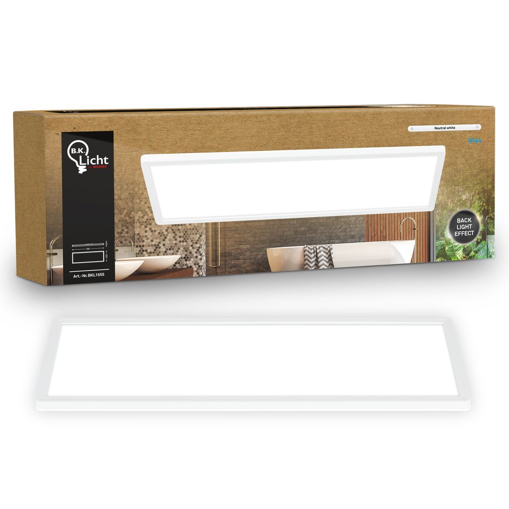 LED Panel 58x20 cm - 22W, 3000lm, Flach, Backlight, IP44, Neutralweiß, Weiß