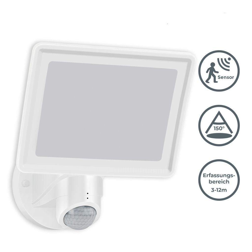 LED Aussenlampe mit Bewegungsmelder. Schwenkbare Wandlampe. IP44 Spritzwasserschutz. 20W. 2000lm. 4.000K neutralweißes Licht. Wandleuchte. Aussenlampe Wand. LED Strahler. Leuchtdauer einstellbar I Weiß  6
