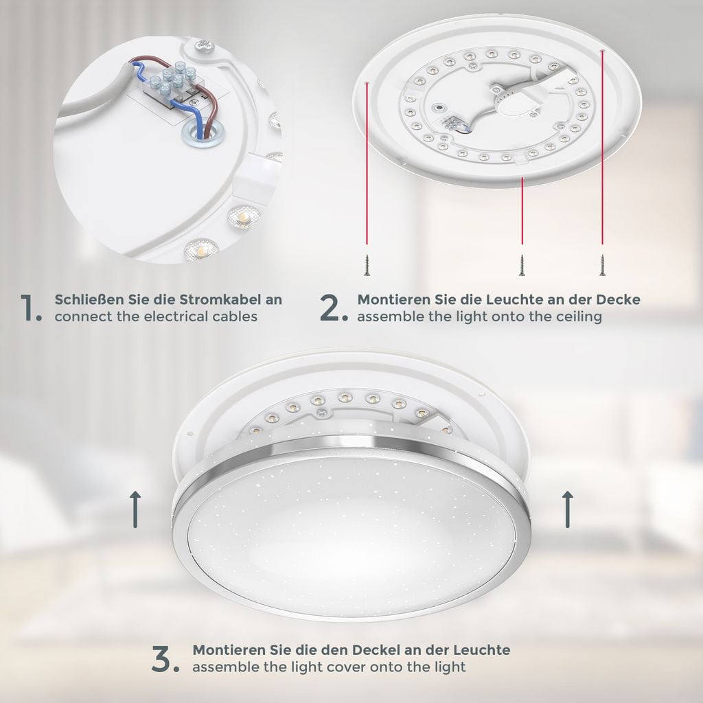 Deckenleuchte Ø38 cm - 24W. 2200lm. LED. Sternenhimmel. neutralweiß. chromfarbig 6