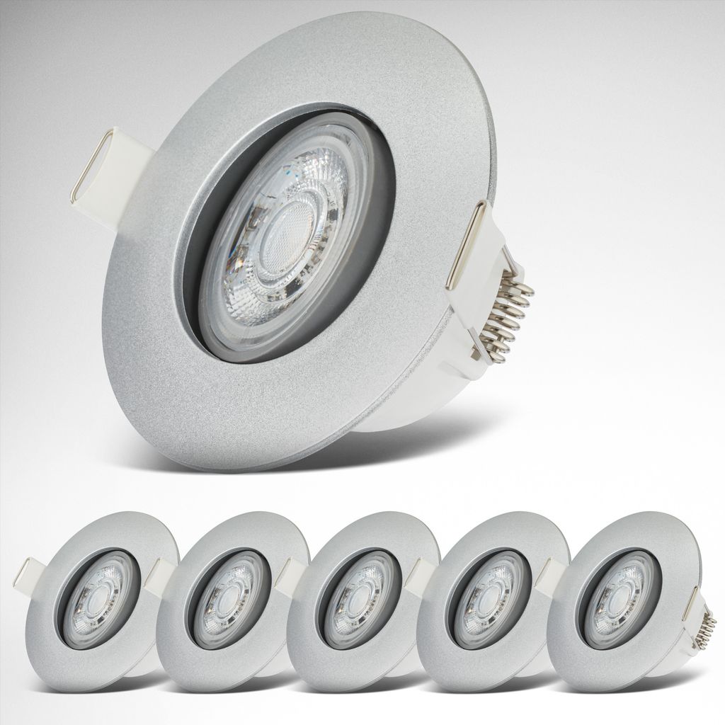 Einbaustrahler 68mm 6er Set - 230V. 4.9W. 480lm. LED. IP65. warmweiß. silberfarbig 1