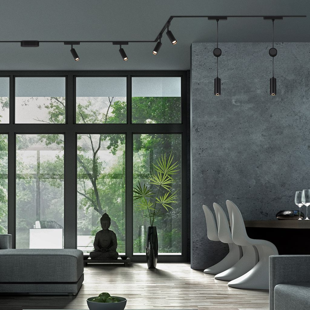 NV Track Schienensystem. Komplettset. 6x LED Spots. 2x LED Pendel. Schwenkbar. Höhenverstellbar. Schwarz. 4 m 5