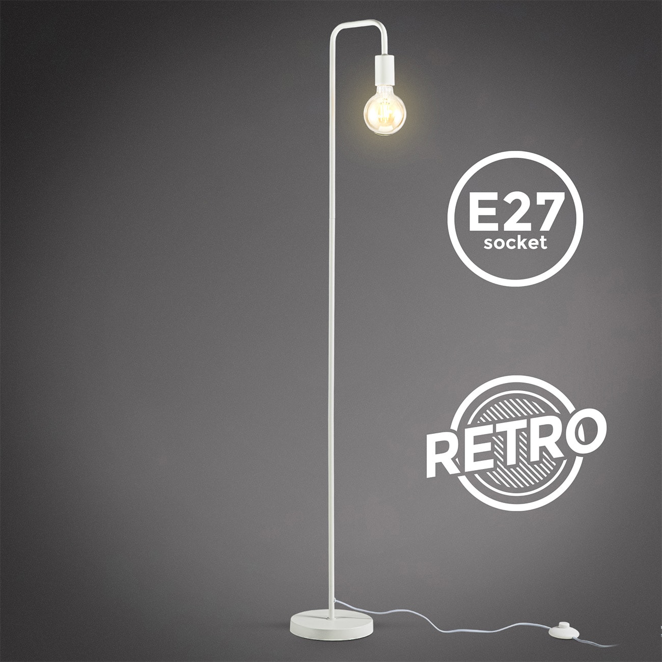 Metall Stehlampe im Retro Design weiß E27 - 3