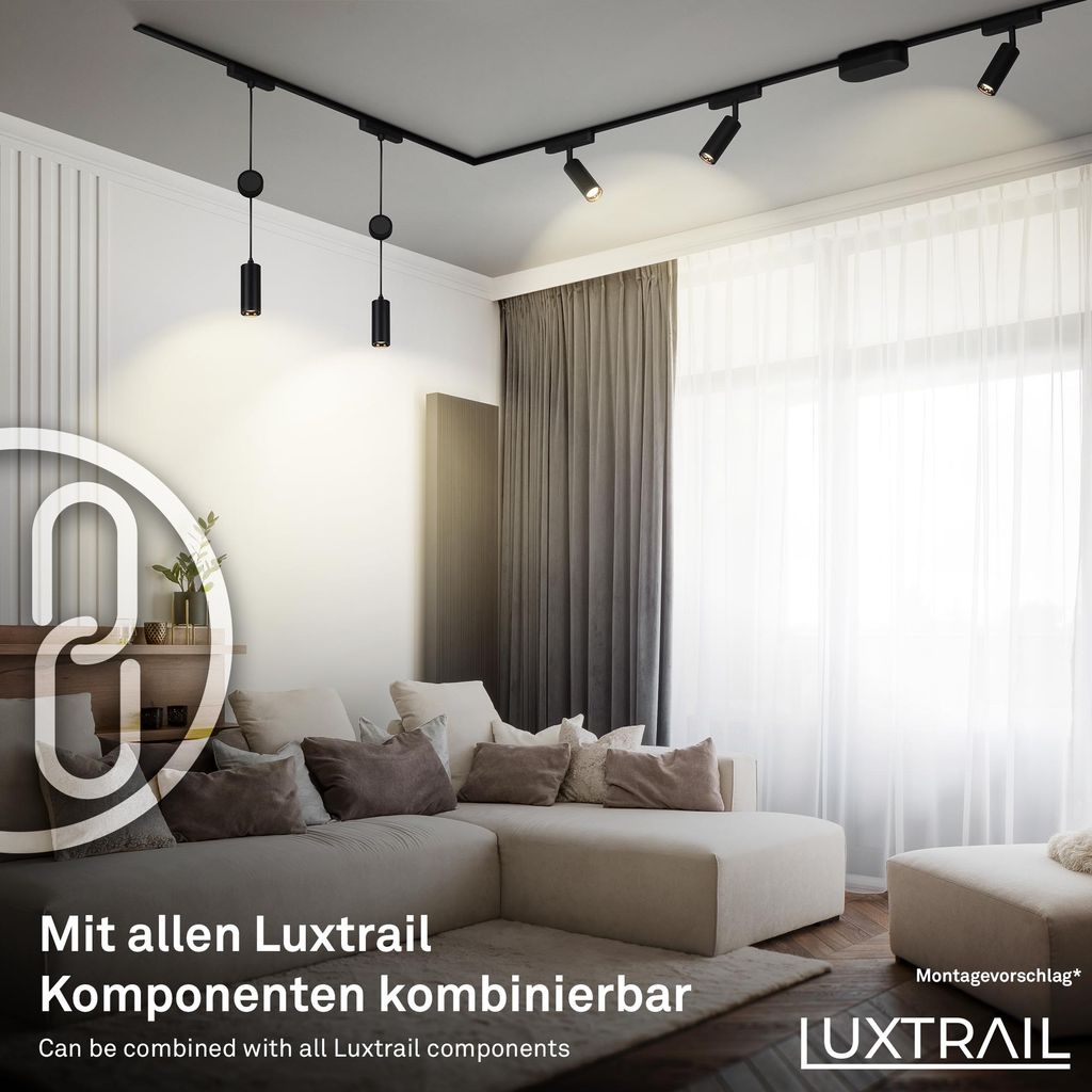 NV Track Schienensystem. Komplettset. 4x LED Tracklight. Schwenkbar. Einspeisung. Schwarz. 2 m 3