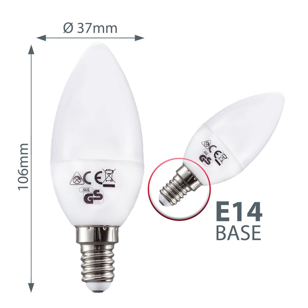 LED Leuchtmittel E14 37x106mm - 5er Set - Energiespar-Lampe Kerzenform 5W 470lm 3.000K warmweißes Licht | weiß - 3