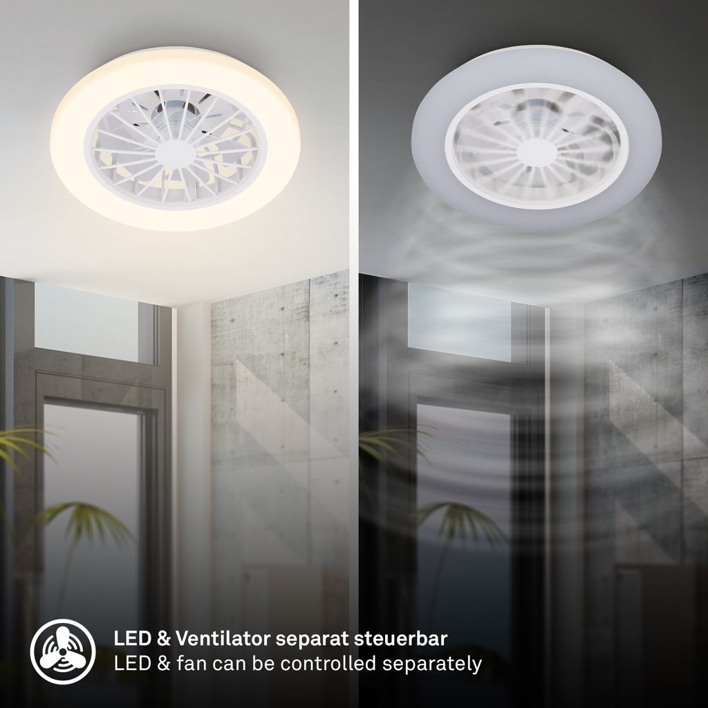 Briloner Deckenventilator mit Licht Fernbedienung Ø38cm Rund 24W 2600lm 3000K-6500K Warmweiß bis Tageslichtweiß DC-Motor Weiß - Deckenleuchte Schlafzimmer Wohnzimmer Flur 2