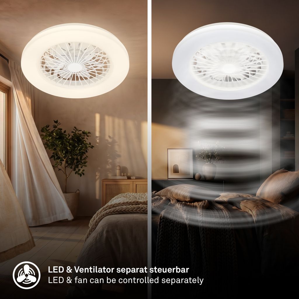 FANTI LED Deckenleuchte mit Ventilator, 5 Geschwindigkeiten, Fernbedienung, CCT Funktion, Weiß