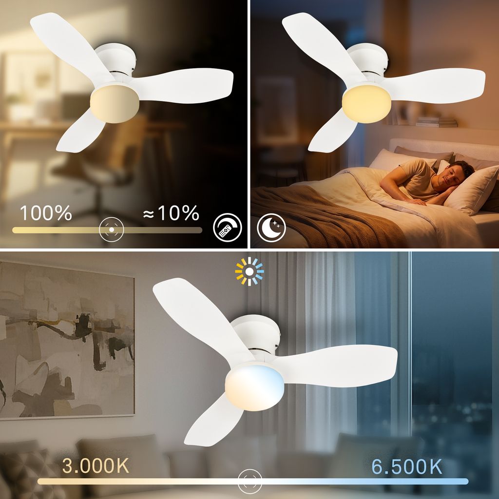 Deckenventilator mit Beleuchtung Fernbedienung Ventilator mit Licht Dimmbar CCT 3