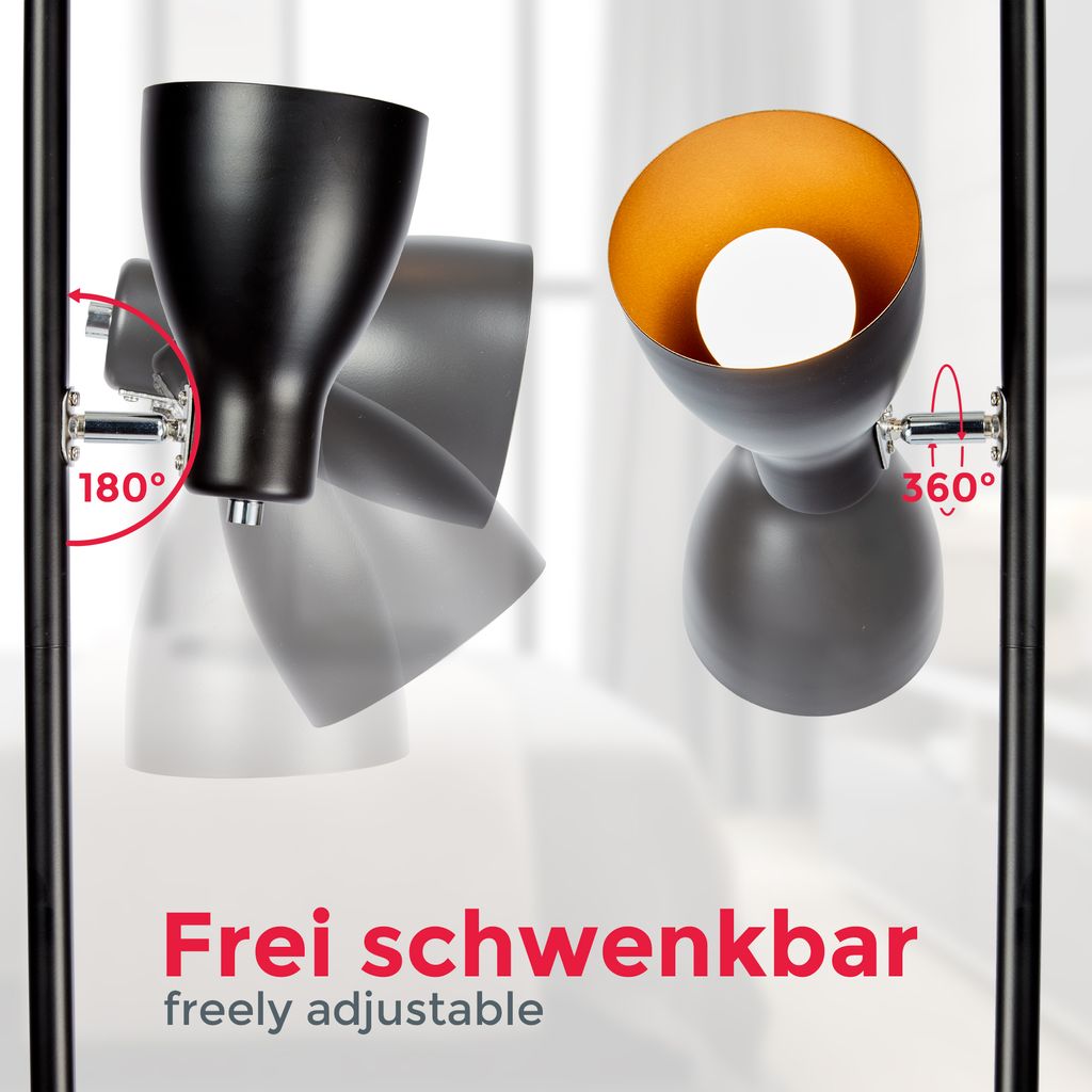 Stehlampe - Schalter. schwenkbar. E27 Fassung. max. 25W. Schwarz-Gold 7