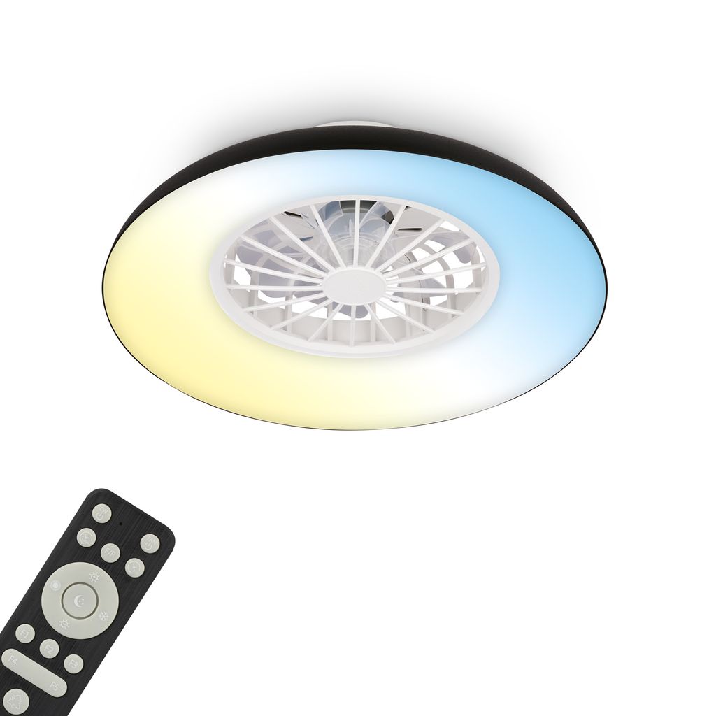Briloner Deckenventilator mit Licht Fernbedienung Ø48.5cm Rund 24W 2600lm 3000K-6500K Warmweiß bis Tageslichtweiß DC-Motor Schwarz - Deckenleuchte Schlafzimmer Wohnzimmer 0