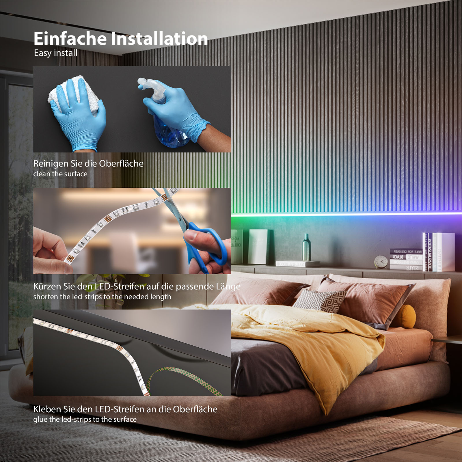 Smart Magic RGB-IC Stripe - 5 Meter - LED Licht-Band Wifi iOS Android 16W mit Fernbedienung Bluetooth Musiksensor kürzbar selbstklebend | weiß - 9