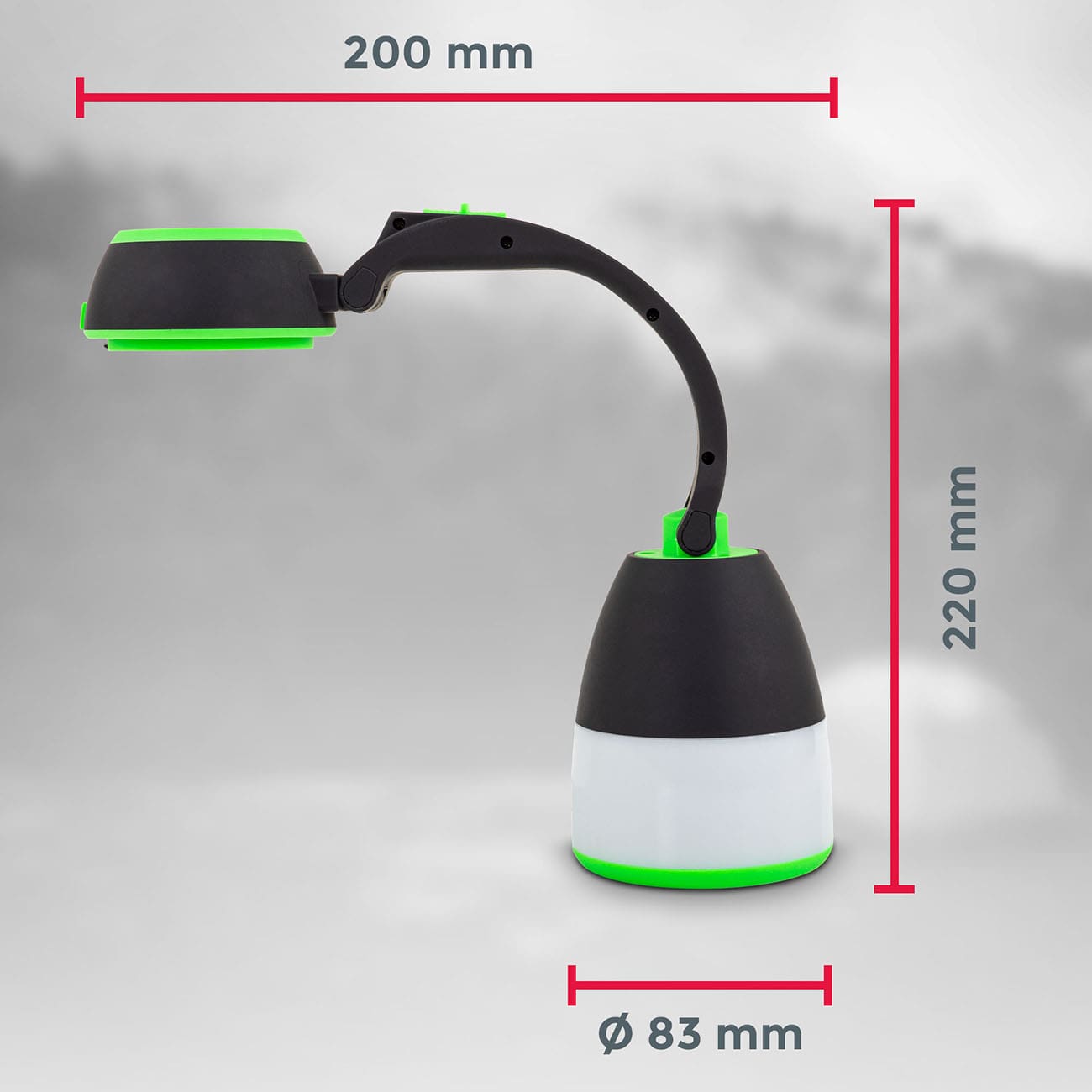 LED Outdoor-Taschenlampe 13x8x15,5 cm - 3 in 1 - Campingleuchte Tisch-Laterne 2 Helligkeitsstufen klappbar batteriebetrieben | grün-schwarz - 8