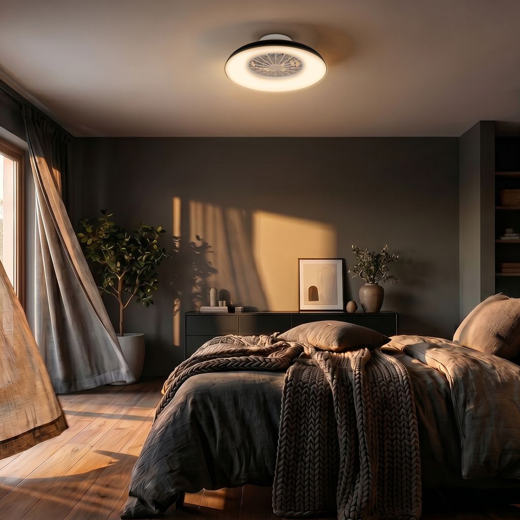 Windora Deckenventilator mit Beleuchtung - 24W, 2600lm, 5 Geschwindkeiten, CCT, Dimmbar, Schwarz, Weiß