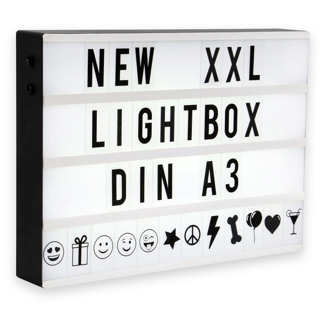 LED Lichtbox mit 120 Buchstaben - DIN A3 - Lightbox 42x30x5,6cm inkl USB-Kabel 5V Ein-/Aus-Schalter 4W kaltweißes Licht | schwarz - 1