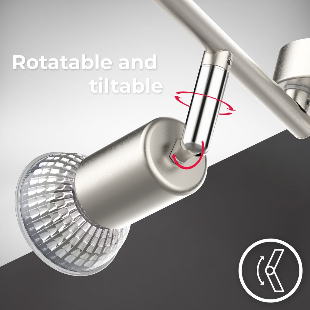 Deckenstrahler - 11,6W, 1040lm, LED, schwenkbar, inklusive 4x GU10, warmweiß, matt-nickel