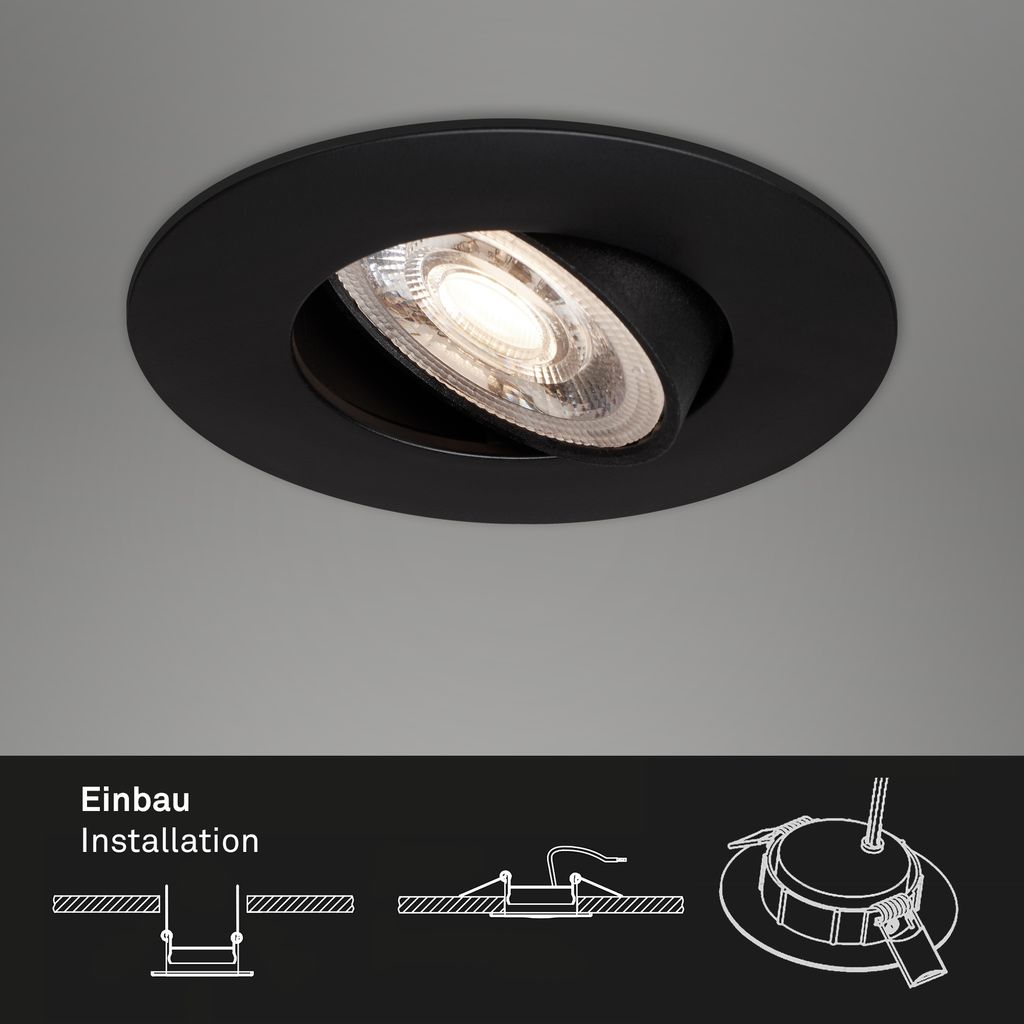 LED Einbauleuchte schwenkbar 3er-Set schwarz-matt 5W dimmbar IP23 Ø9cm Briloner 7