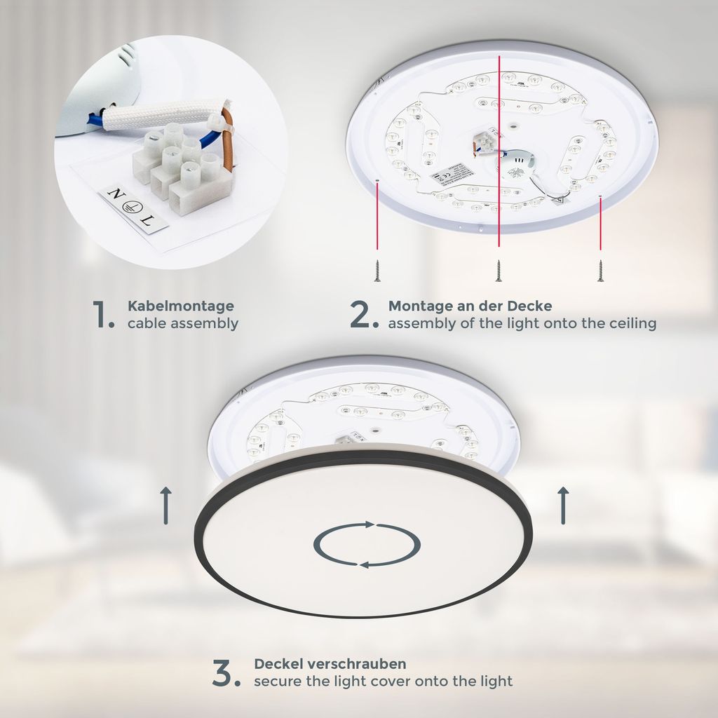 Deckenlampe Ø38 cm - 24W. 3000lm. LED. backlight. neutralweiß. schwarz 8