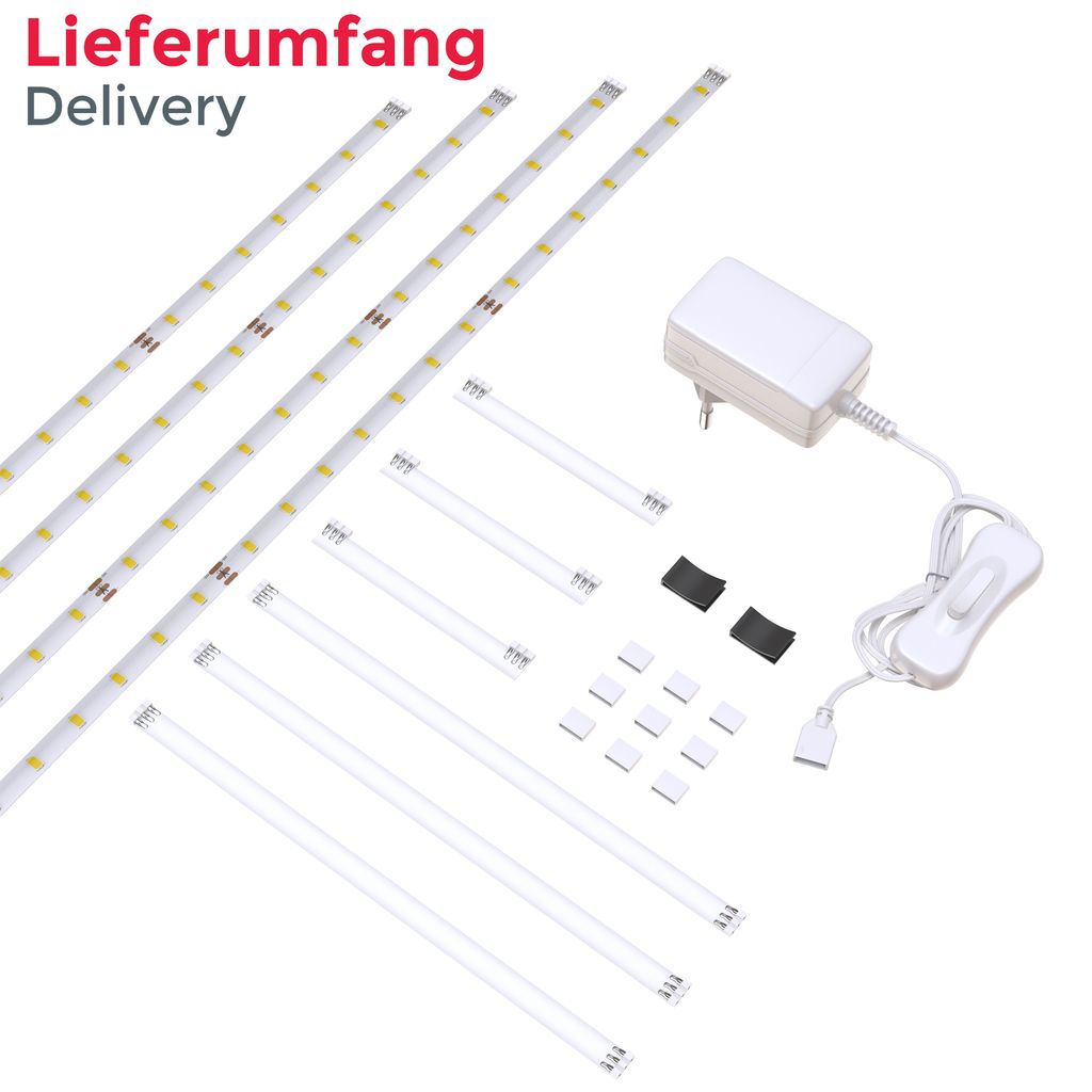 LED Streifen 4x50 cm - schalter. silikonbeschichtet. selbstklebend. neutralweiß 8