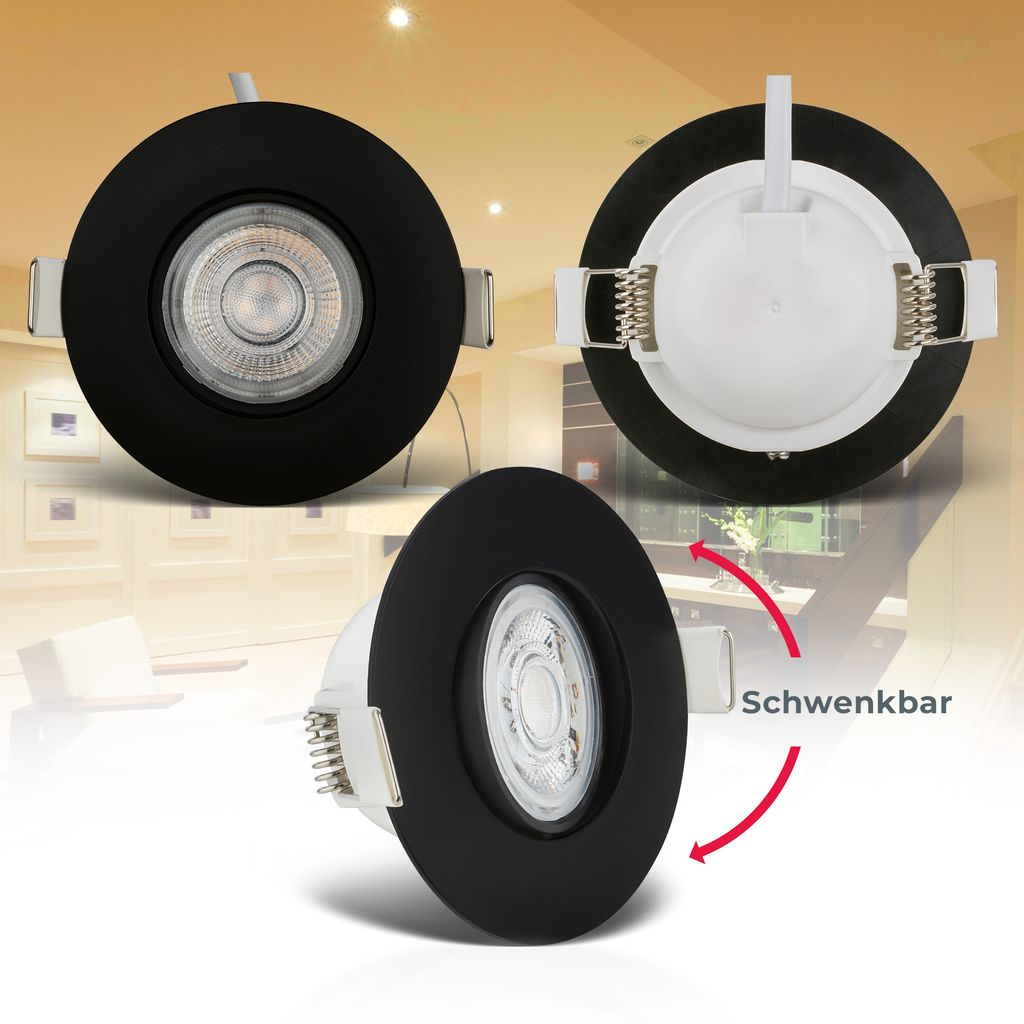 Einbaustrahler 68mm 6er Set - 230V. 4.9W. 480lm. LED. IP65. warmweiß. schwarz 2