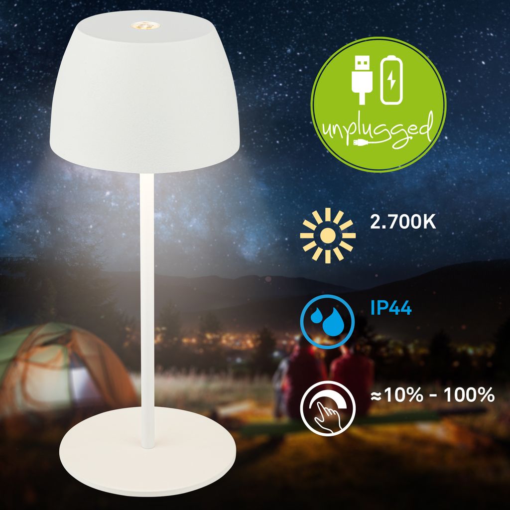 2er Set Briloner Serina Mini Mini LED Tischlampe kabellos IP44. Dimmbar. Touch. Spritzwasserschutz. Kabellos. Weiß. Ø8 x 20 cm 1