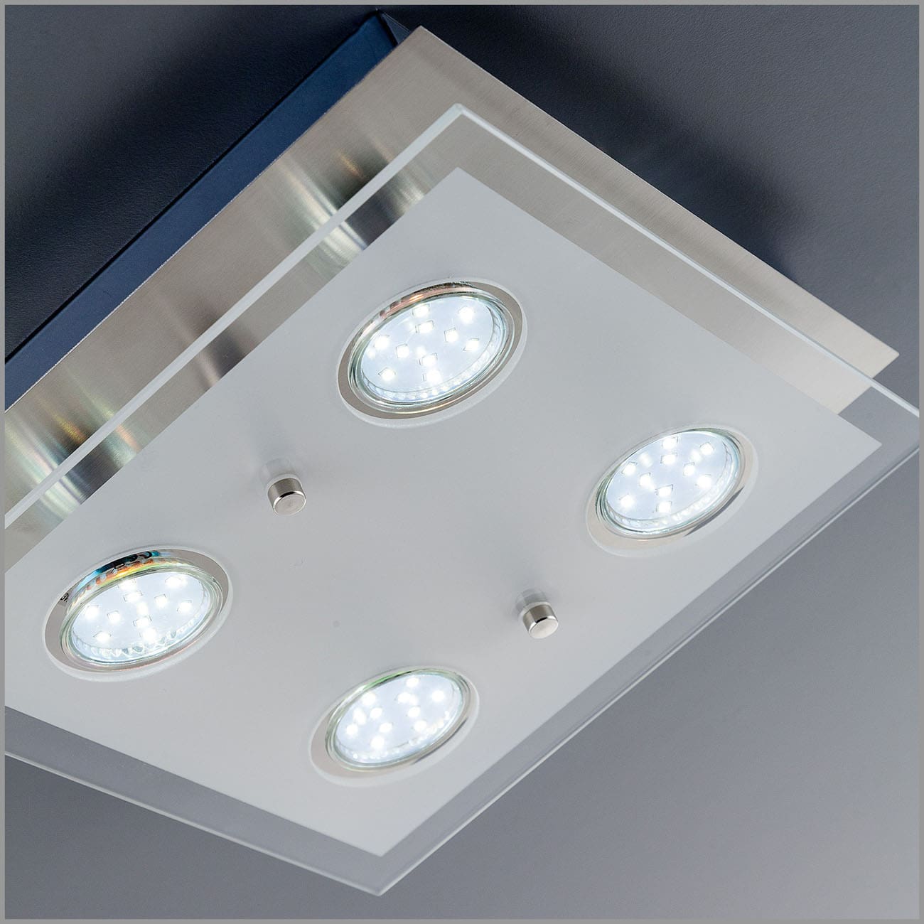 LED Deckenleuchte 25x25cm - 4-flammig - moderne Deckenlampe Glas Metall GU10 12W 1000lm warmweiß | Matt-Nickel - 5