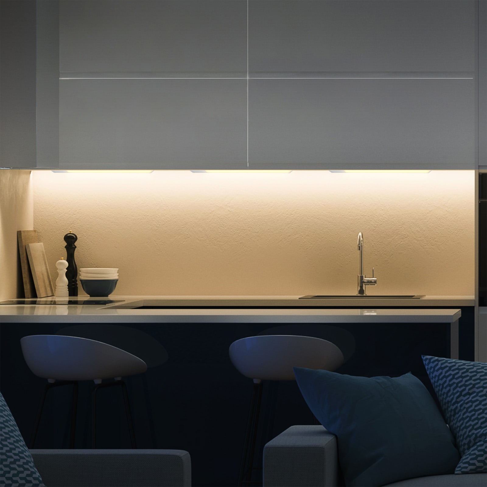 LED Wand Strahler Unterbau Leuchte silber Wohn Zimmer Beleuchtung Batterie Lampe
