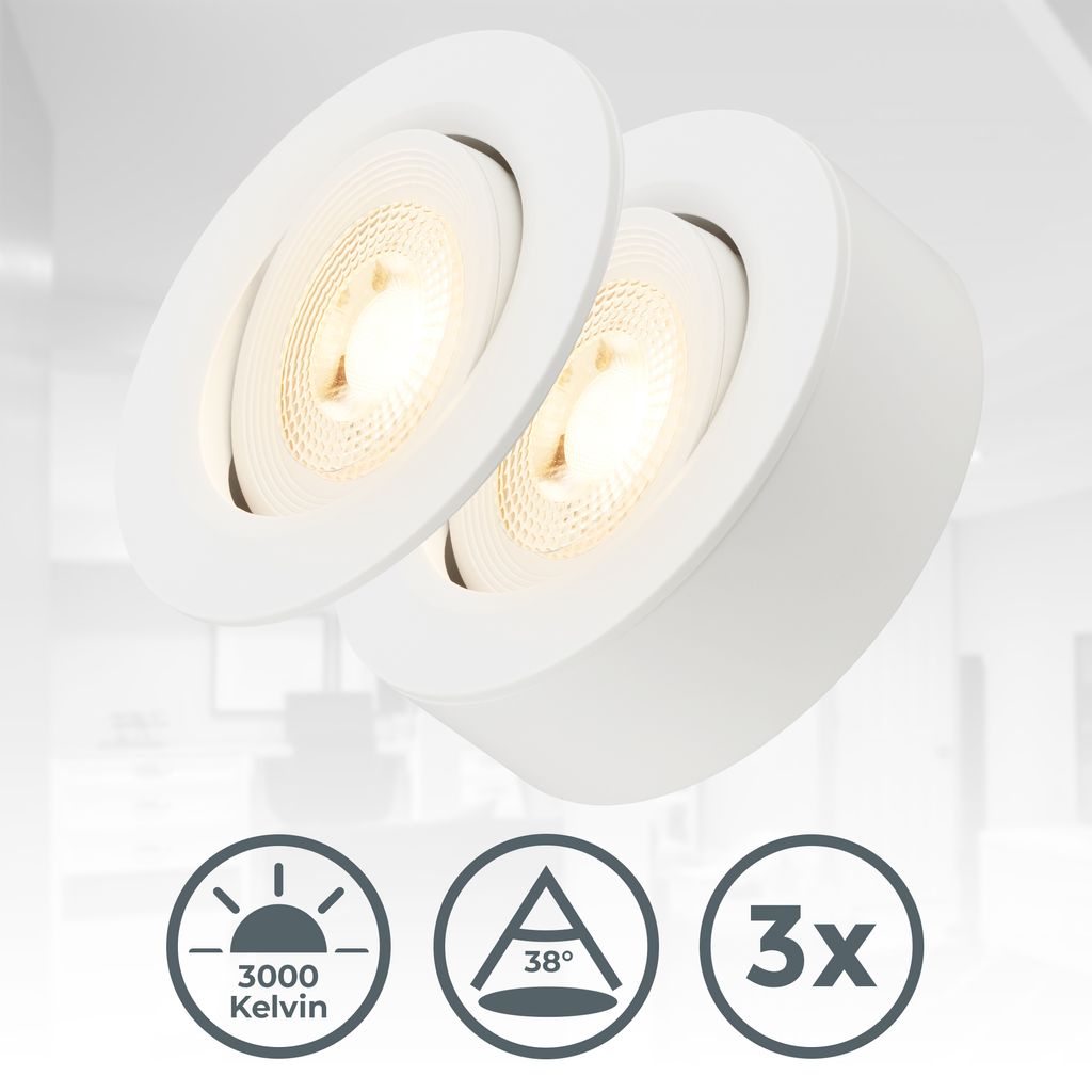Einbaustrahler 76mm 3er Set - 230V. 5W. 500lm. LED. warmweiß. weiß 1