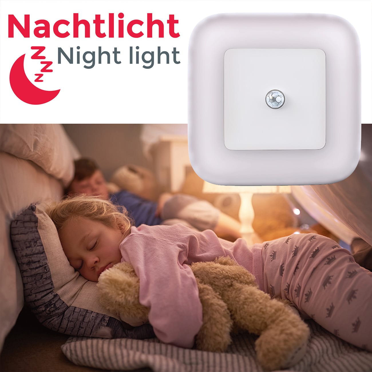 LED Nachtlicht 65x65mm - 2er SET - Steckdosenlicht mit Sensor 230V 0,32W 26lm warmweißes Licht  | Weiß - 7