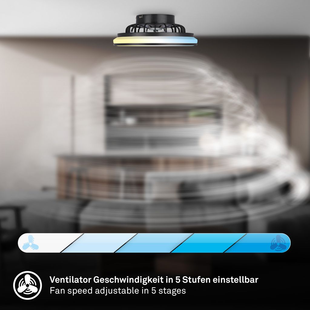 Briloner Deckenventilator mit Licht Fernbedienung Ø38cm Rund 24W 2600lm 3000K-6500K Warmweiß bis Tageslichtweiß DC-Motor Schwarz - Deckenleuchte Schlafzimmer Wohnzimmer 6