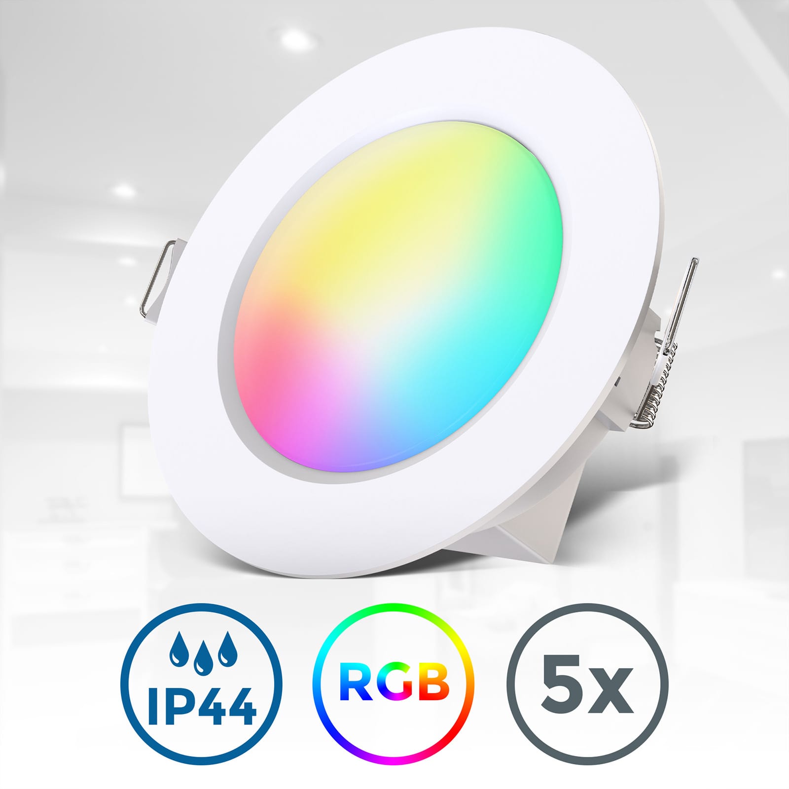LED Einbaustrahler, weiß, RGB+W, 5er Set, dimmbar, Ø 70 mm, IP44, warmweiß - 4