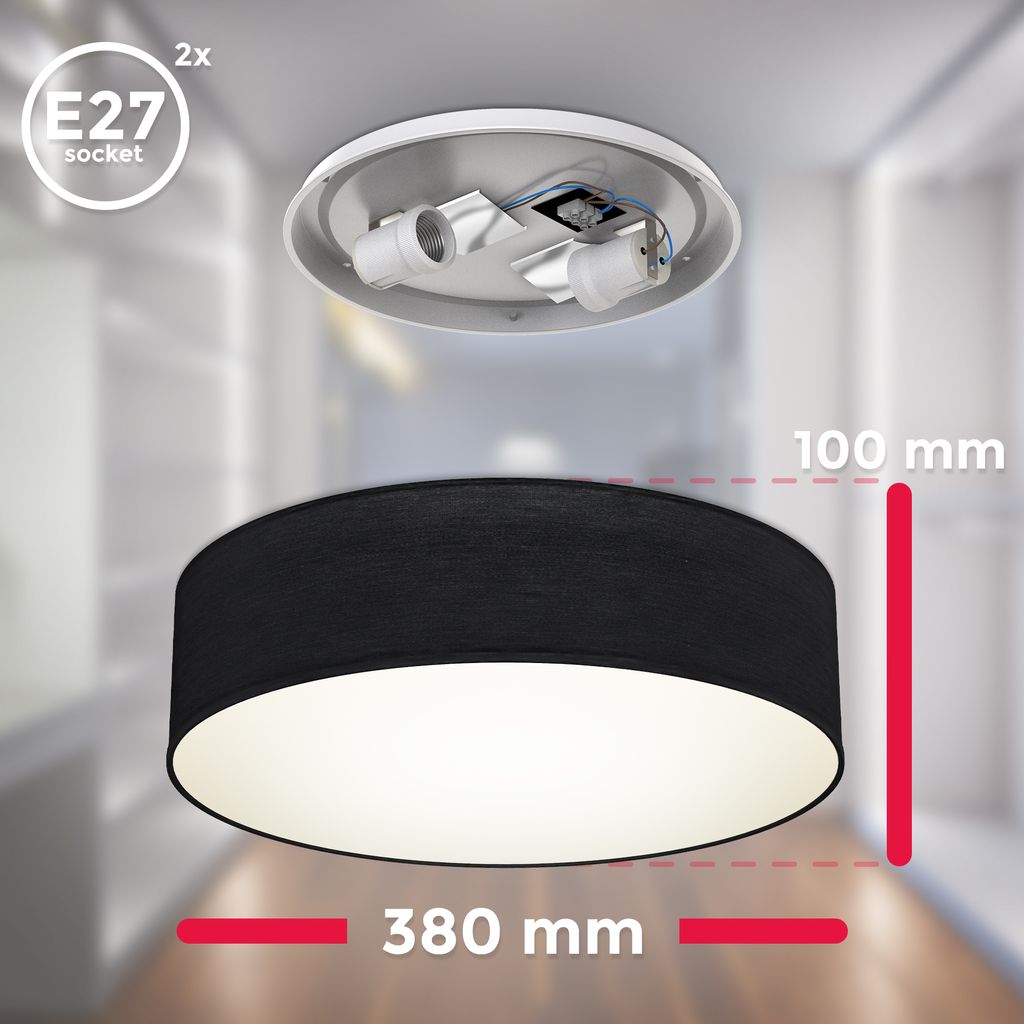 Deckenleuchte Ø38 cm - Stoffschirm. E27 Fassung. 2-flammig. schwarz 4