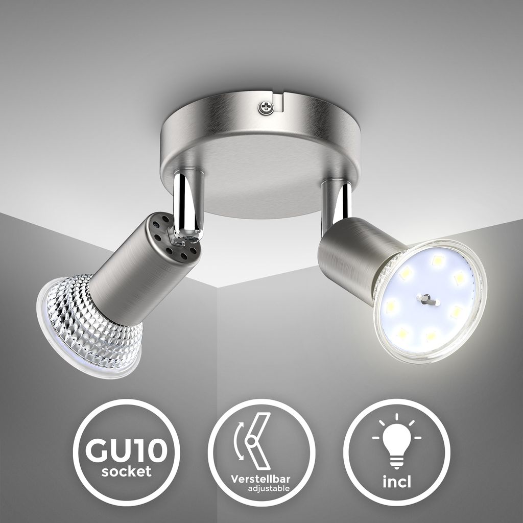 LED Spotleuchte. matt-nickel. 2xLED/GU10/3W 2