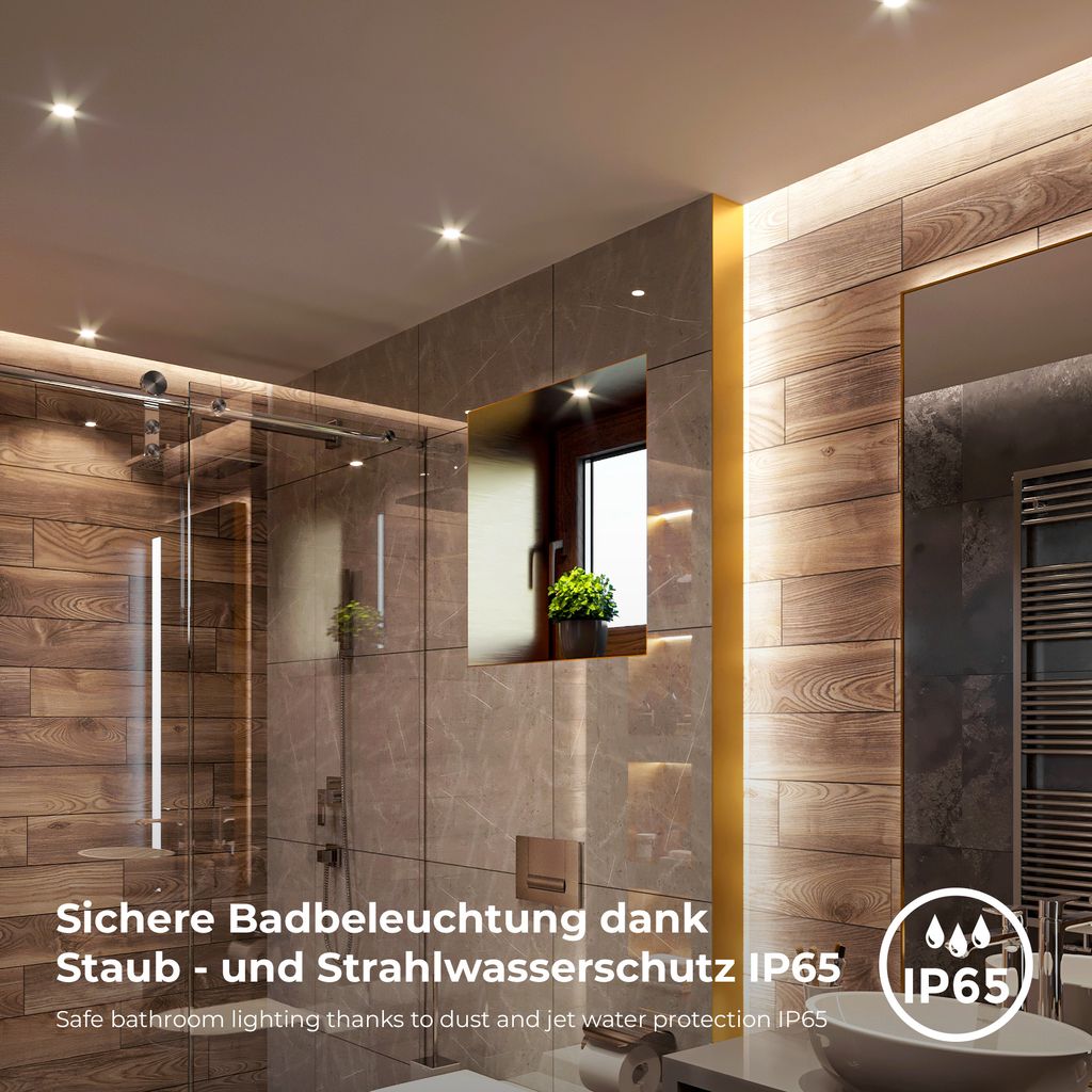 Einbaustrahler 68mm 6er Set - 230V. 4.9W. 480lm. LED. IP65. warmweiß. silberfarbig 5