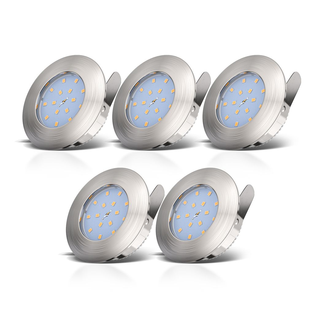 Einbauspot 5er Set 60mm Lochmaß - 230V. 5.5W. 470lm. LED. dimmbar. IP44. warmweiß. matt-nickel 2