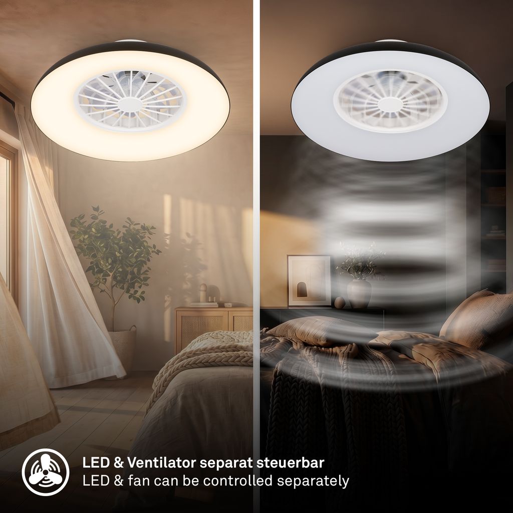 Windora Deckenventilator mit Beleuchtung - 24W, 2600lm, 5 Geschwindkeiten, CCT, Dimmbar, Schwarz, Weiß