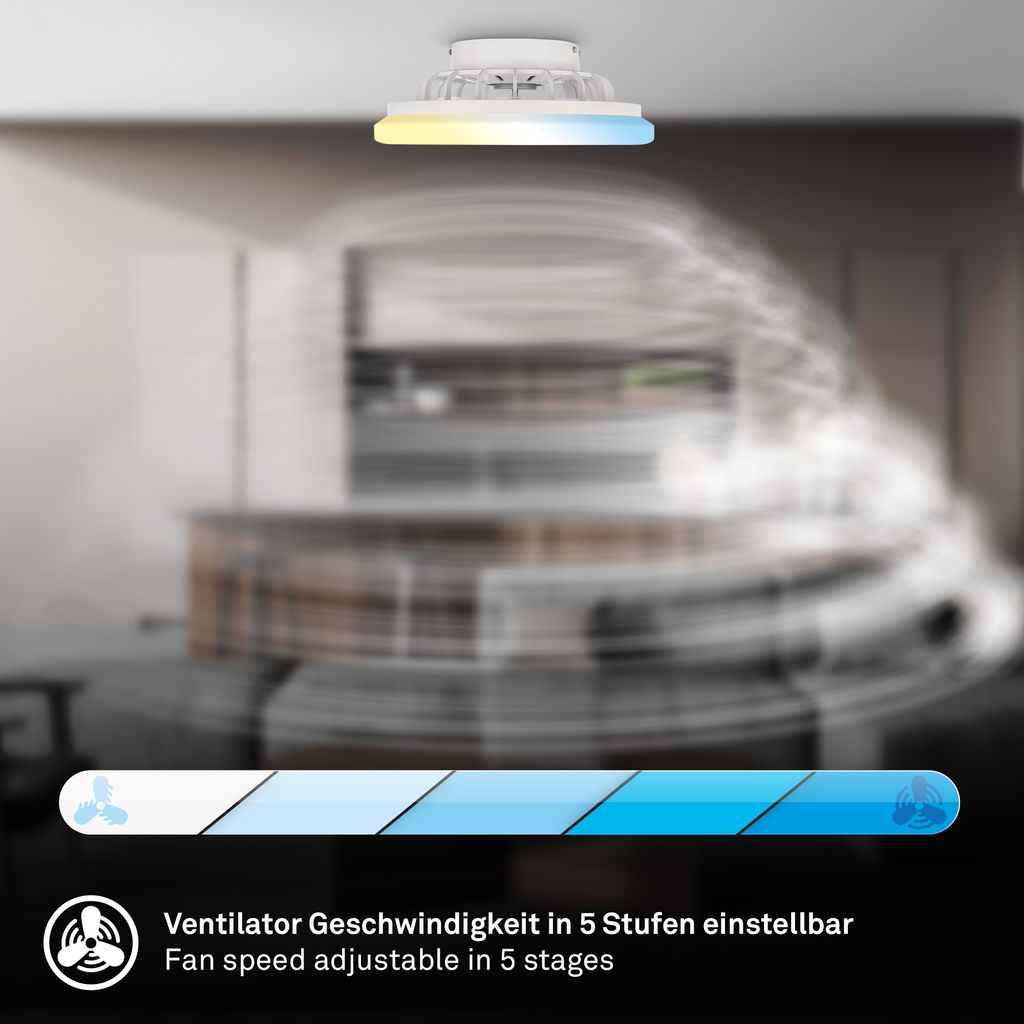 Briloner Deckenventilator mit Licht Fernbedienung Ø38cm Rund 24W 2600lm 3000K-6500K Warmweiß bis Tageslichtweiß DC-Motor Weiß - Deckenleuchte Schlafzimmer Wohnzimmer Flur 6